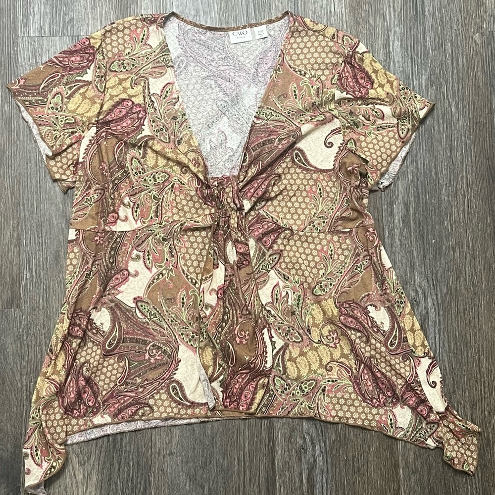 Cato Multicolor Paisley Tie-Front Blouse